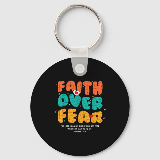 Chaveiro Faith Over Fear Christian Religious Groovy Men Wom (Frente)