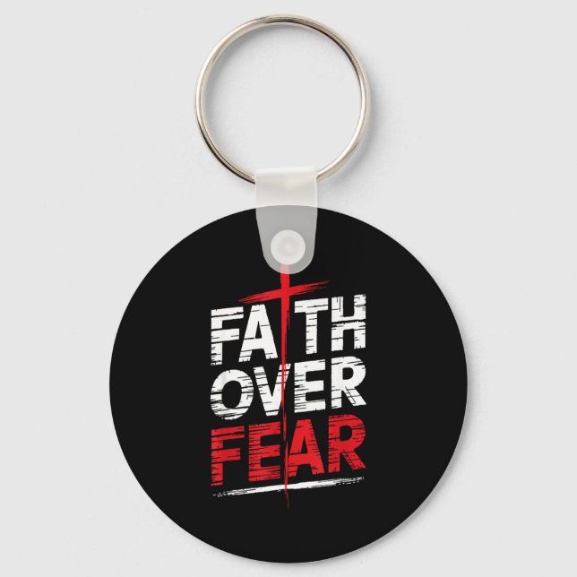 Chaveiro Faith Over Fear With Cross Christian Men  (Frente)