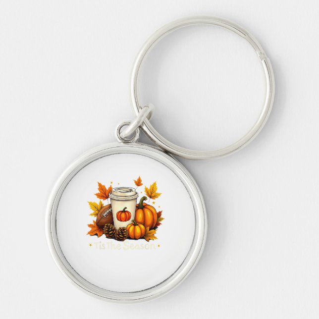 Chaveiro Fall Football Tis The Season Pumpkin Autumn Coffee (Frente)