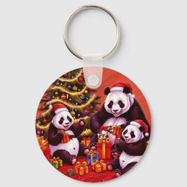 Chaveiro Família De Pandas Abrindo Presentes De Natal