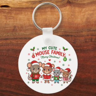 Chaveiro Família de Rato Fofa Feliz Natal