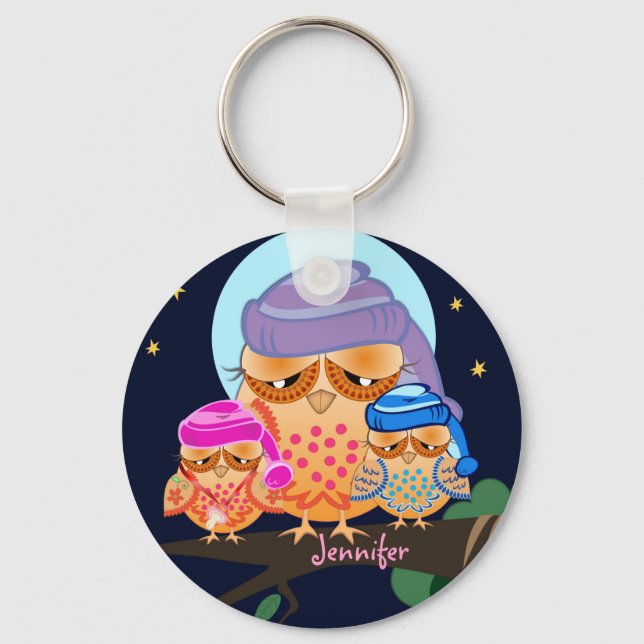 Chaveiro Família Sleepy Owl com nome personalizado (Frente)