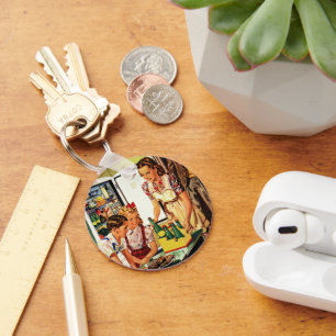 Chaveiro Família Vintage, Mãe com Crianças, Lanches na Cozi