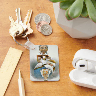 Chaveiro Família Vintage, Pai com Bebês Quadruplet