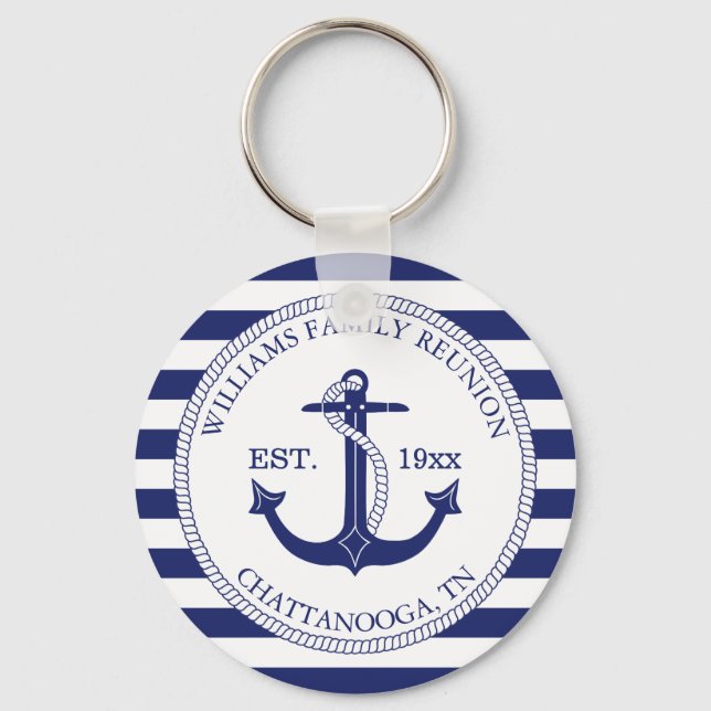 Chaveiro Family Reunion Nautical Anchor Monogram Striped (Frente)