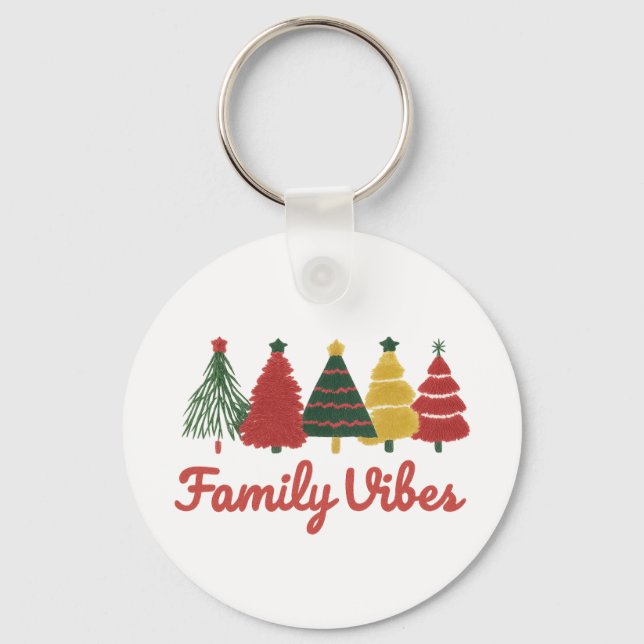 Chaveiro Family Vibes – Cozy Christmas Tree Design (Frente)