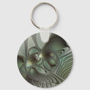 Chaveiro Fantasia de Arte Fractal da Cinza Olive Sage