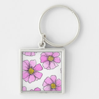 Chaveiro Fantasia e Flores de Aquarela Rosa