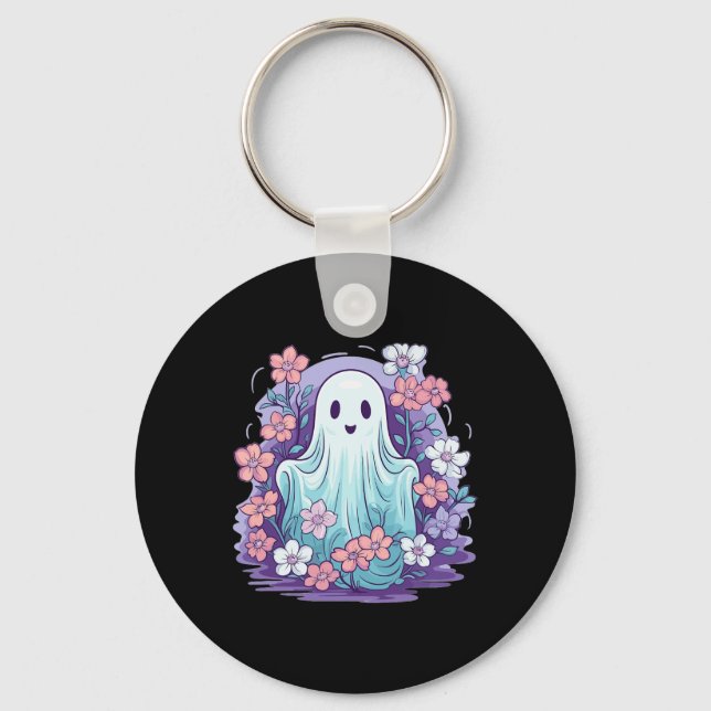 Chaveiro Fantasma Bonito Com Flores Que Crianças Fantasmas (Frente)
