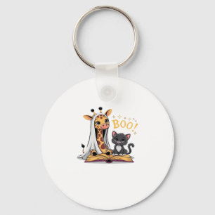 Chaveiro Fantasma de Girafa Fofa com Gato Preto e Boo! Clás