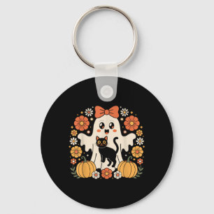 Chaveiro Fantasma de Halloween Vintage Segurando Gato Preto