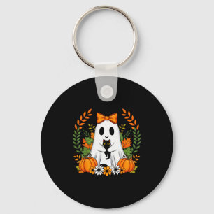 Chaveiro Fantasma de Halloween Vintage Segurando Gato Preto