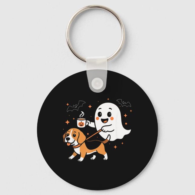 Chaveiro Fantasma Engraçado de Beagle Halloween Temporada A (Frente)