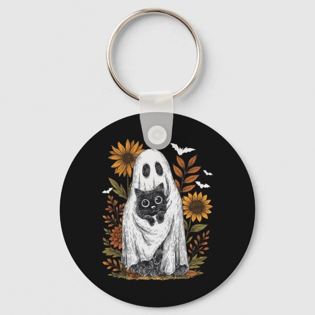Chaveiro Fantasma Engraçado Segurando Gato Preto Fantasma d (Frente)