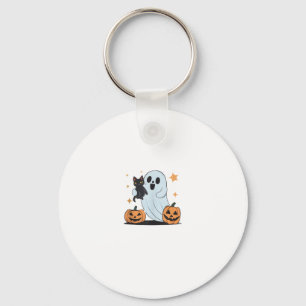 Chaveiro Fantasma Engraçado Segurando Um Gato Negro Preguiç
