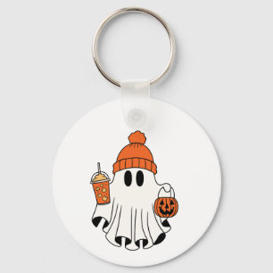 Chaveiro Fantasma Festivo com Cesta de Abóbora e Latte Físi