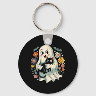 Chaveiro Fantasma Floral Groovy Segurando Gato Preto Hallow