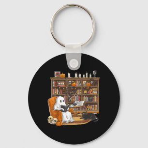 Chaveiro Fantasma Fofo Lendo Livros Com Gato Preto Hallowee