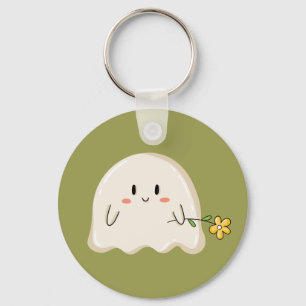 Chaveiro Fantasma Fofo Segurando uma Flor Amarela