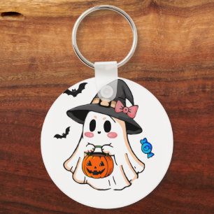 Chaveiro Fantasma Kawaii de Halloween Fofo em Chapéu de Bru