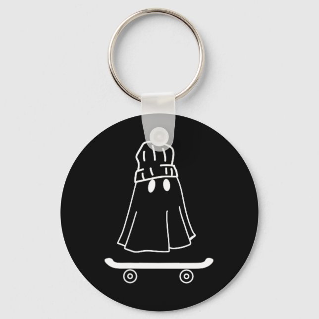 Chaveiro Fantasma Mínimo de Halloween Skateboard e Garotos  (Frente)