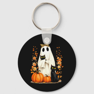 Chaveiro Fantasma segurando gato preto Halloween Amantes de