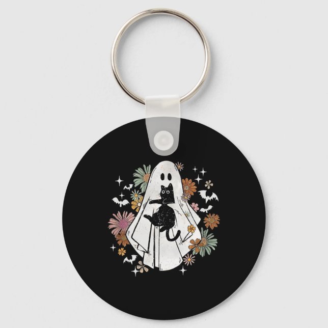 Chaveiro Fantasma Spooky Segurando Cabelo Floral Negro (Frente)