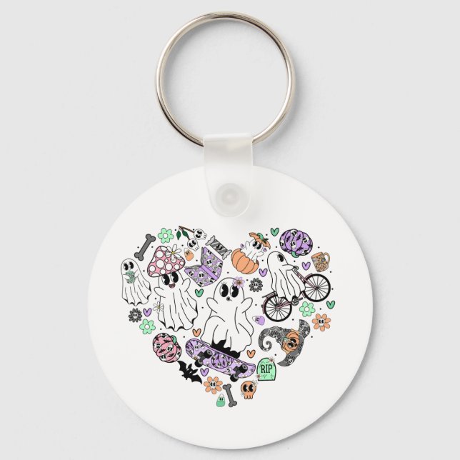 Chaveiro Fantasmas do Halloween e forma do Coração da Abóbo (Frente)