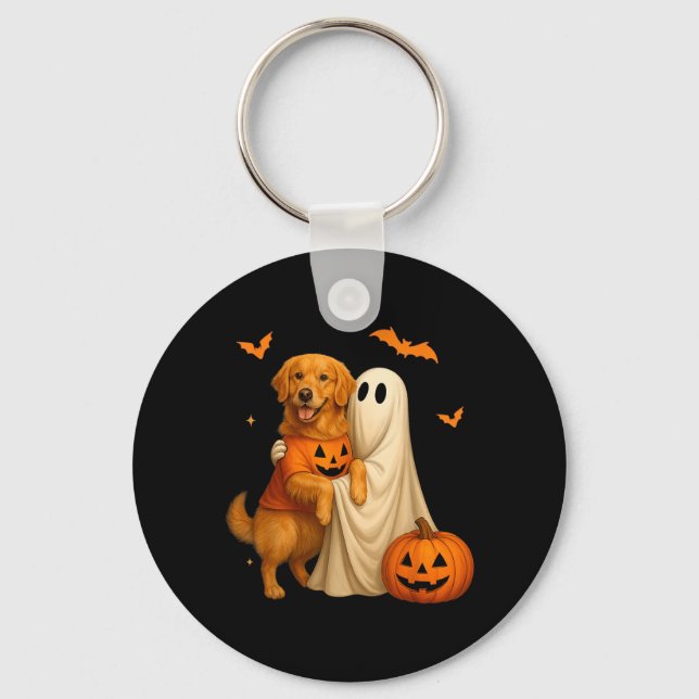 Chaveiro Fantasmas segurando cachorro dourado Halloween - D (Frente)