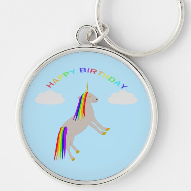 Chaveiro Fantasy Birthday Unicorn Rainbow and Clouds (Frente)
