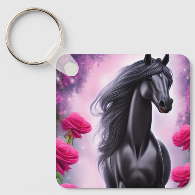 Chaveiro Fantasy Black Stallion e Pink Floral Graphic (Frente)