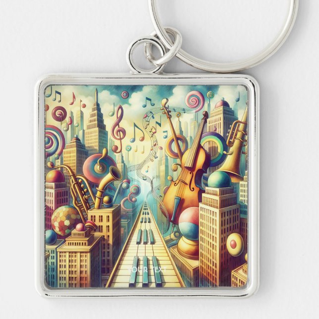 Chaveiro Fantasy Cute Abstrato Music City (Frente)