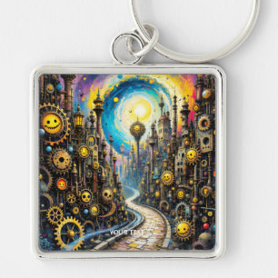 Chaveiro Fantasy Cute Abstrato Steampunk Cidade