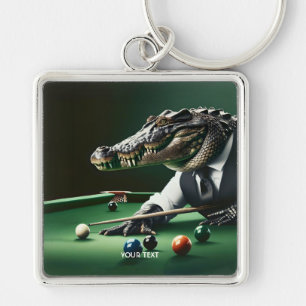 Chaveiro Fantasy Cute Crocodile Jogando Billiard