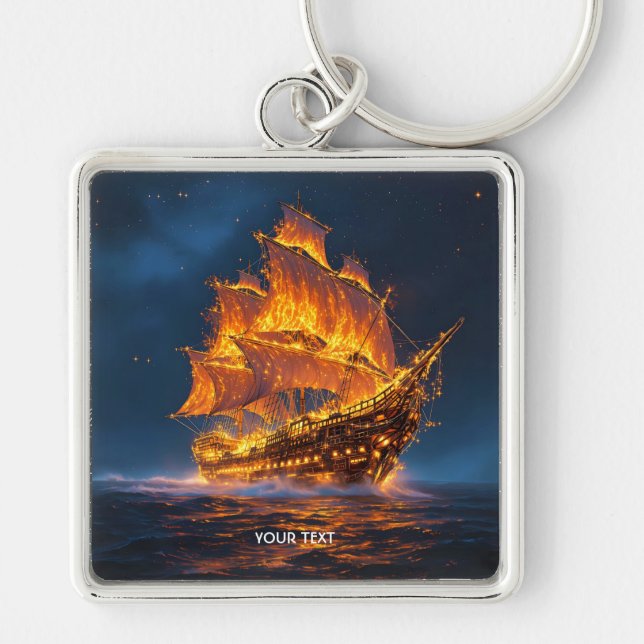 Chaveiro Fantasy Cute Fire Ship Sea (Frente)