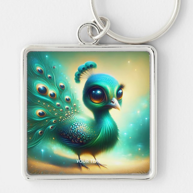 Chaveiro Fantasy Cute Green Baby Peacock (Frente)