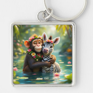 Chaveiro Fantasy Cute Monkey Zebra Hug