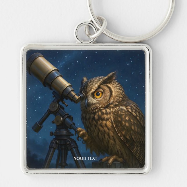 Chaveiro Fantasy Cute Owl Telescope Night (Frente)