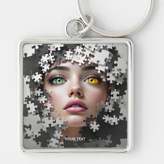 Chaveiro Fantasy Cute Puzzle Girl Face  (Frente)