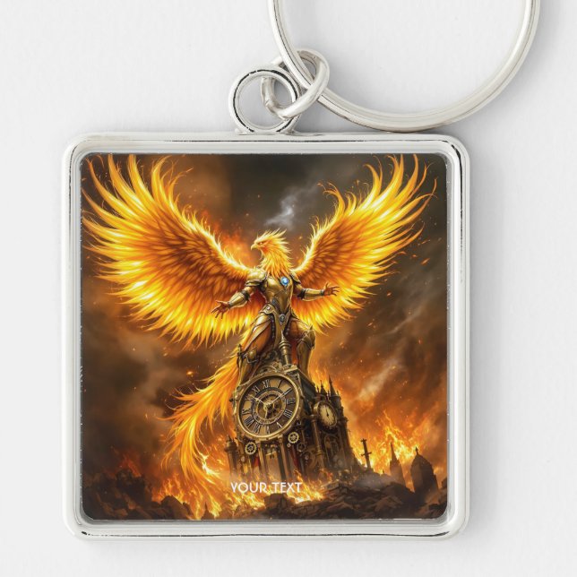 Chaveiro Fantasy Cute Steampunk Flames Phoenix (Frente)