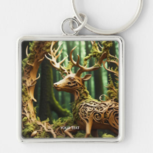 Chaveiro Fantasy Cute Wooden Carving Deer