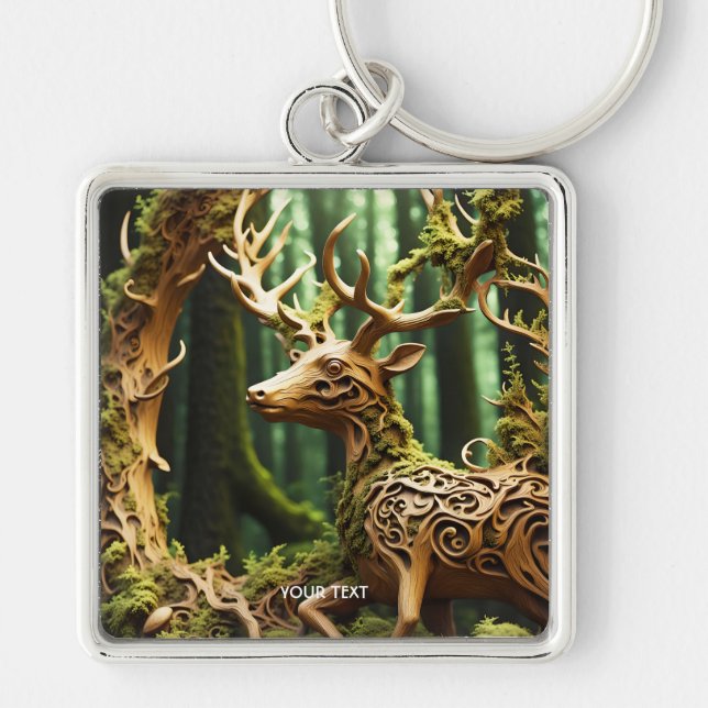 Chaveiro Fantasy Cute Wooden Carving Deer (Frente)