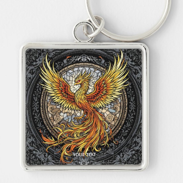 Chaveiro Fantasy Fênix Cinza Laranja (Frente)