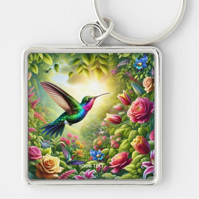 Chaveiro Fantasy Flowers Cute Rainbow Hummingbird (Frente)