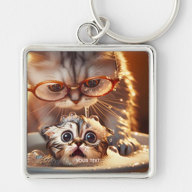 Chaveiro Fantasy Gato Bonito Lavando Kitten (Frente)