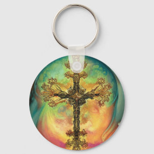 Chaveiro Fantasy Steampunk Ornamentado Cross In Aqua Waterc