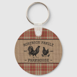 Chaveiro Farmhouse Familiar Vintage Red Xadrez Burlap Round