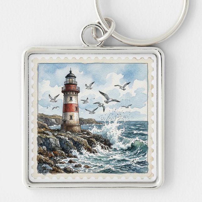 CHAVEIRO FAROL EM PENHASCOS ROCHOSOS E MARES AGITADOS (Frente)