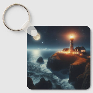 Chaveiro Farol náutico/costeiro à noite com lua