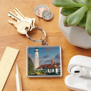 Chaveiro Farol Wind Point no lago Michigan